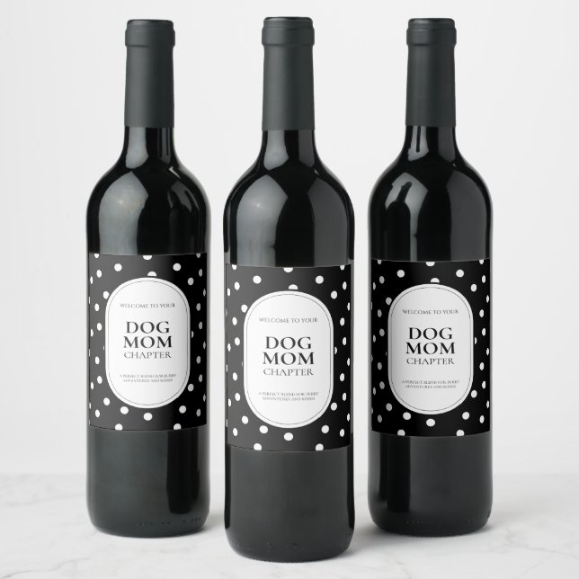 Simple New Dog Mum Gift Polka Dot Wine Label (Bottles)