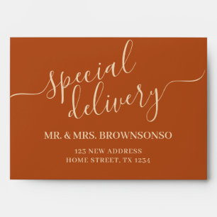 Simple new home special delivery terracotta envelope