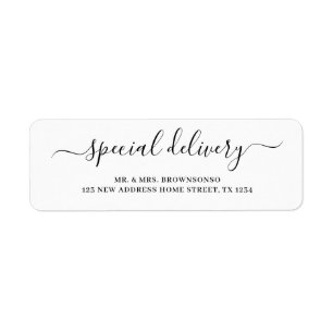 Simple new special delivery home newly weds return address label