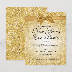 Simple New Year's Eve Party Gold Glitter Invitation