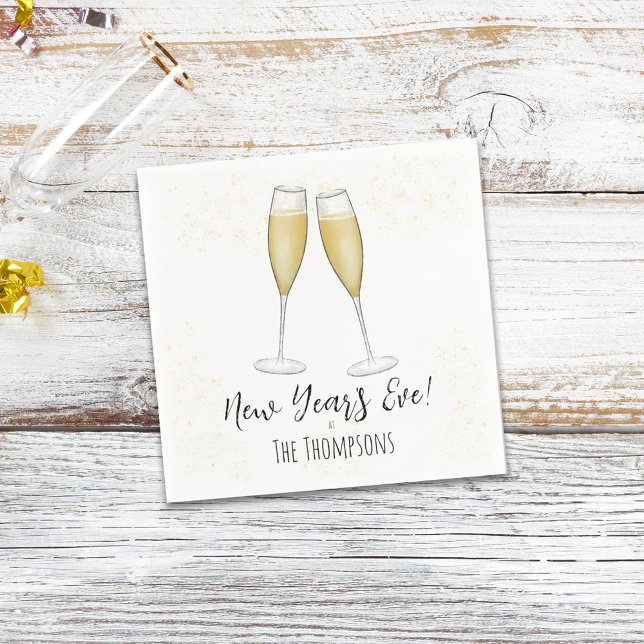 Simple New Years Party Champagne Watercolor Gold Napkin (Creator Uploaded)