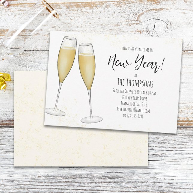 Simple New Years Party Champagne Watercolor  Invitation (Creator Uploaded)