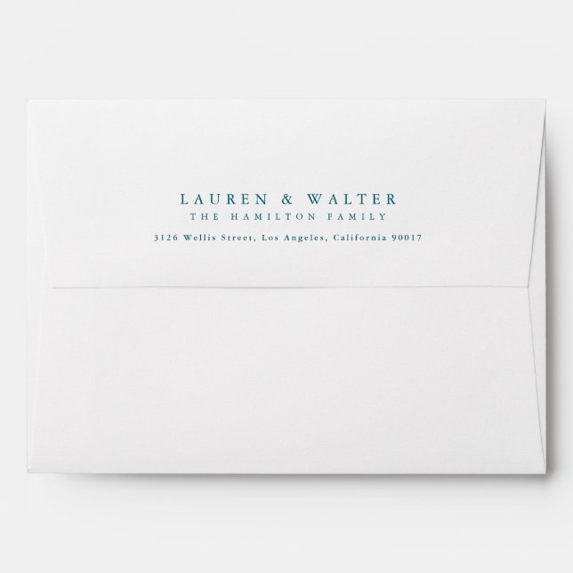 simple newborn blue dark teal birth announcement envelope (Back (Top Flap))
