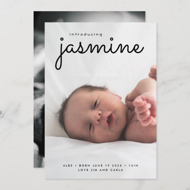 simple newborn photo collage birth announcement (Front/Back)