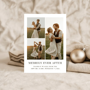 Simple Newlywed Merrily Ever After Rustic Photo Holiday Card