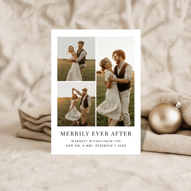 Simple Newlywed Merrily Ever After Rustic Photo Holiday Card (Creator Uploaded)