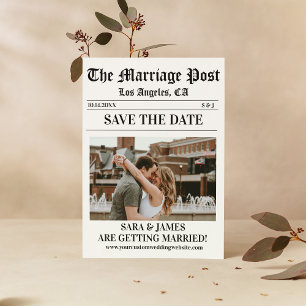 Simple Newspaper Custom Photo Save the Date Invitation