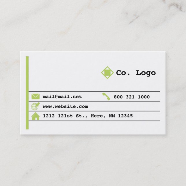Simple Newsprint Lime Colour Business Card (Front)