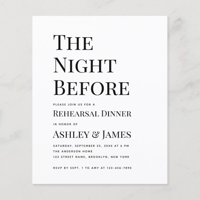 Simple Night Before Rehearsal Dinner Invitation (Front)