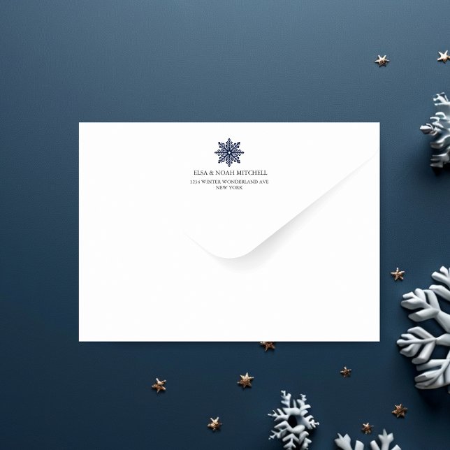 Simple NIGHT BLUE SNOWFLAKE WEDDING PRE PRINTED Envelope (Creator Uploaded)
