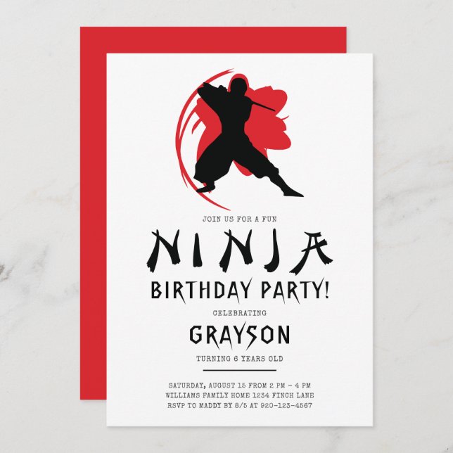 Simple Ninja Birthday Party Invitation (Front/Back)