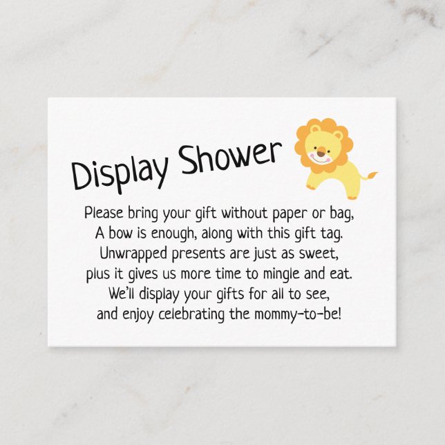 Simple No Wrap Baby Shower Gift Card with Lion (Front)
