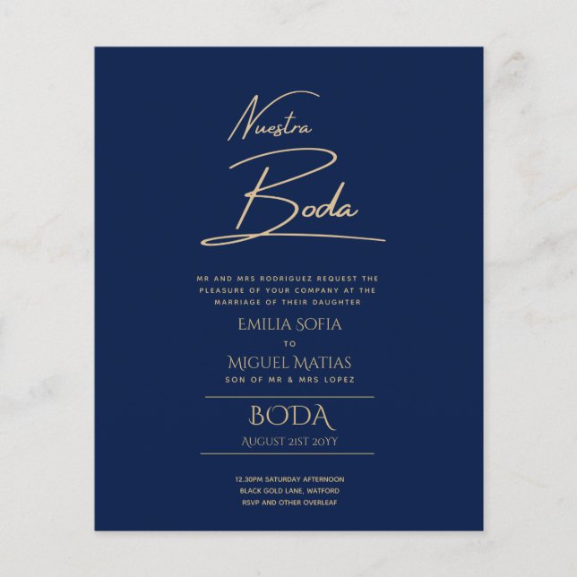 Simple Nuestra BODA Spanish Wedding Text Only Inv (Front)