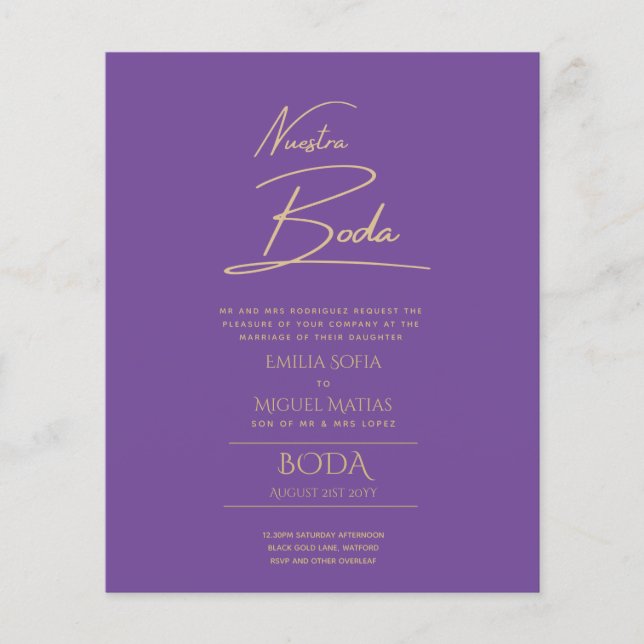 Simple Nuestra BODA Spanish Wedding Text Only Inv (Front)