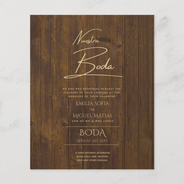 Simple Nuestra BODA Spanish Wedding Text Only Inv Flyer (Front)
