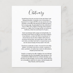 Simple Obituary Insert Card