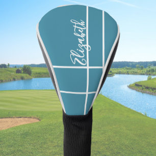 Simple ocean blue minimalist custom name ladies golf head cover