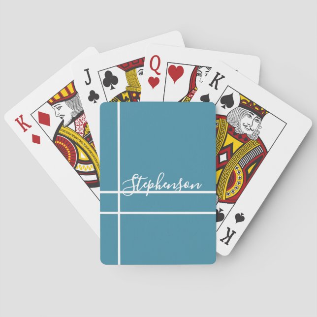 Simple ocean blue minimalist custom name  playing cards (Back)