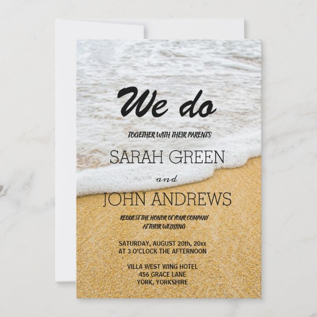 Simple Ocean Sand Beach Seaside Wedding Invitation (Front)