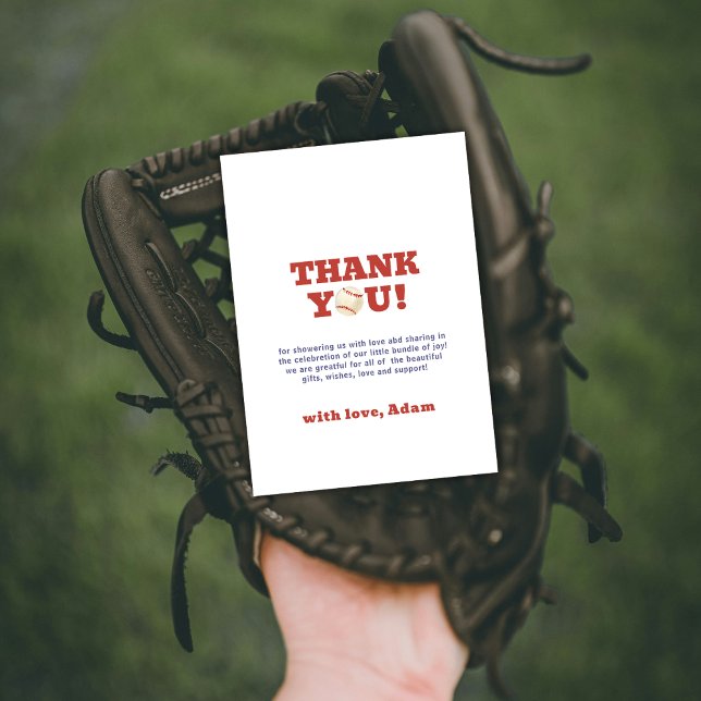 Simple Oh Boy Little Slugger Baseball Baby Shower  Thank You Card (Simple Oh Boy Little Slugger Baseball Baby Shower Thank You Card)