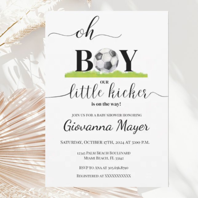 Simple Oh Boy Soccer Boy Baby Shower Invitation (Creator Uploaded)