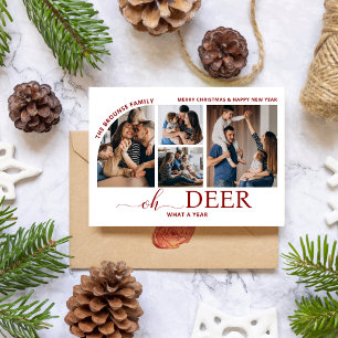Simple Oh Deer What a Year Photo Collage Christmas Card