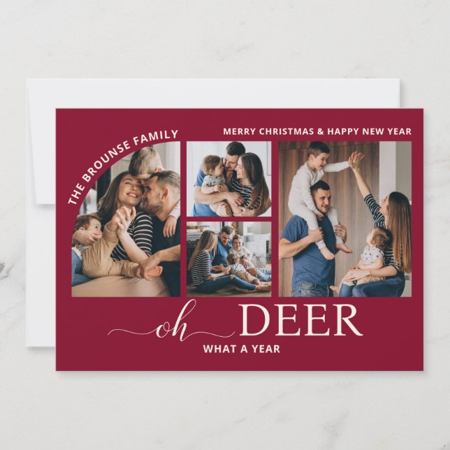 Simple Oh Deer What a Year Photo Collage Christmas Card (Front)