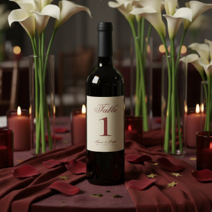 Simple Old Money Bold Red Wedding Table Numbers Wine Label