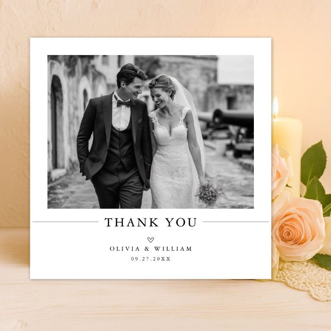 Simple Old Money Elegant Photo Wedding Square Thank You Card (Creator Uploaded)