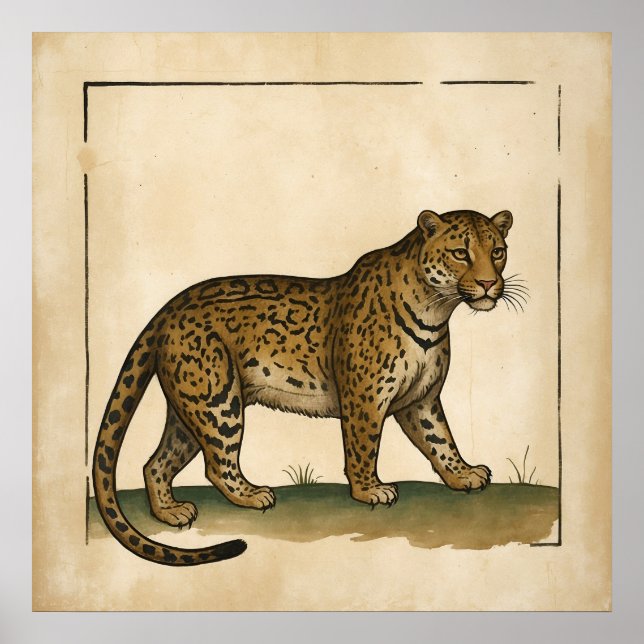 Simple Old Style Leopard Art Poster (Front)