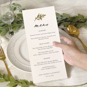 Simple Olive Branch Calligraphy Wedding Menu