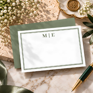 Simple Olive Green Classic Monogram Card