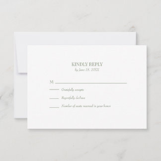 Simple Olive Green Custom Photo Wedding RSVP Card