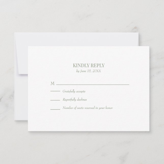 Simple Olive Green Custom Photo Wedding RSVP Card (Front)