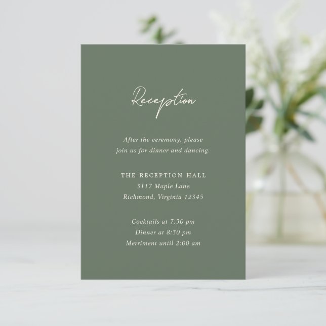 Simple Olive Green Modern Wedding Enclosure Card (Standing Front)