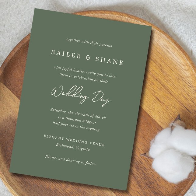 Simple Olive Green Modern Wedding Invitation (Creator Uploaded)