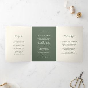 Simple Olive Green Modern Wedding Tri-Fold Invitation