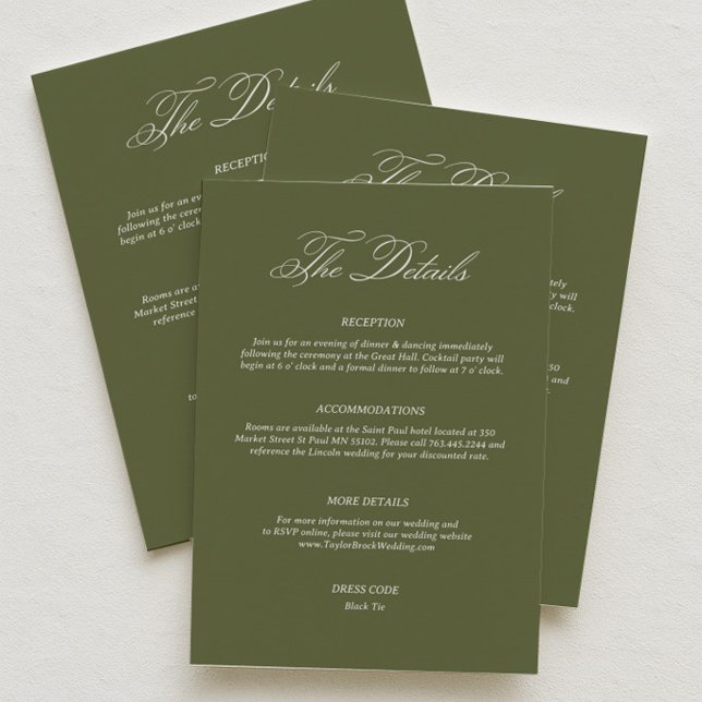 Simple Olive Green Wedding Details Dress Code Enclosure Card (Creator Uploaded)