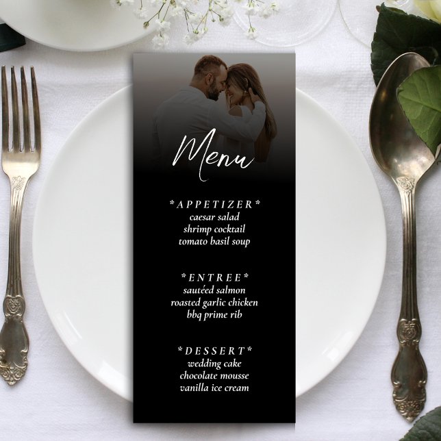 Simple Ombre Black Photo Wedding Reception Menu (Simple Ombre Black Photo Wedding Reception Menu)