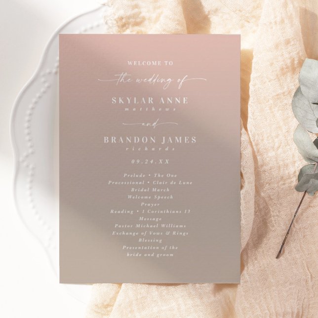 Simple Ombre Blush Pink & Beige Wedding Ceremony Program (Creator Uploaded)