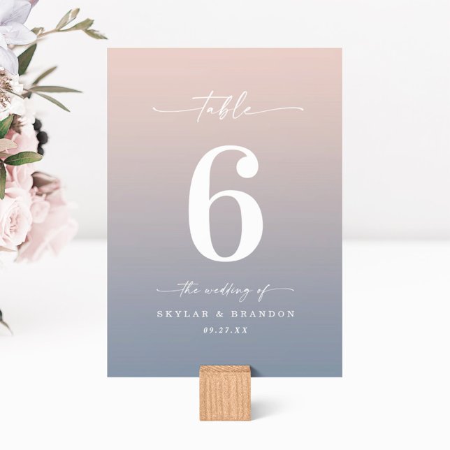 Simple Ombre Blush Pink & Dusty Blue Wedding Table Number (Creator Uploaded)