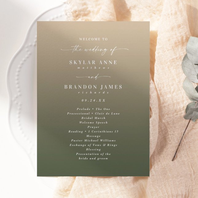 Simple Ombre Dark Green & Gold Wedding Ceremony Program (Creator Uploaded)