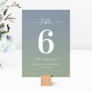 Simple Ombre Dusty Blue & Leaf Green Wedding Table Number