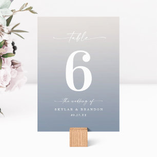 Simple Ombre Gardenia White & Dusty Blue Wedding Table Number