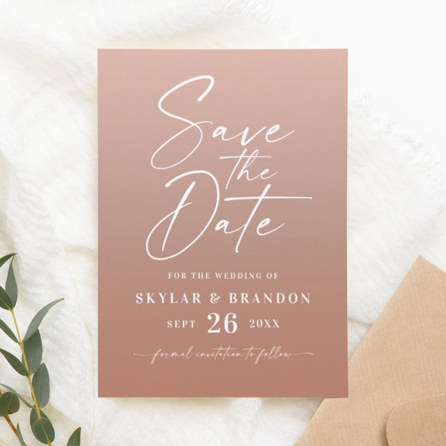 Simple Ombre Gradient Clay & Blush Pink Wedding Save The Date (Creator Uploaded)