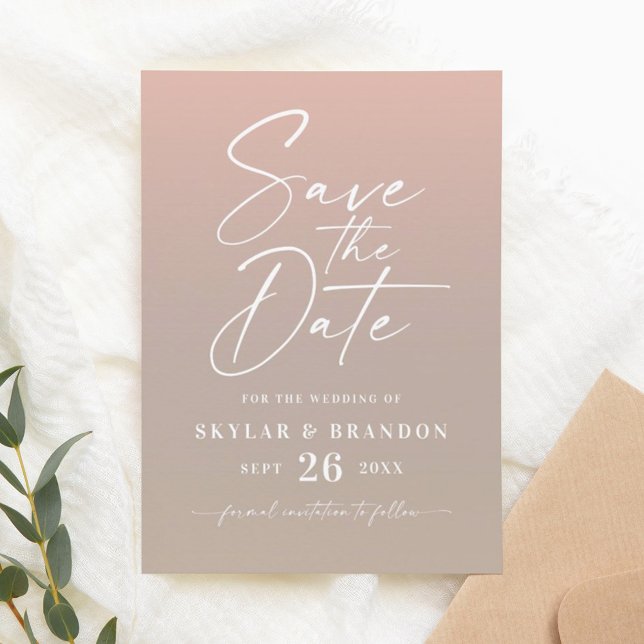 Simple Ombre Gradient Taupe Beige & Blush Wedding Save The Date (Creator Uploaded)