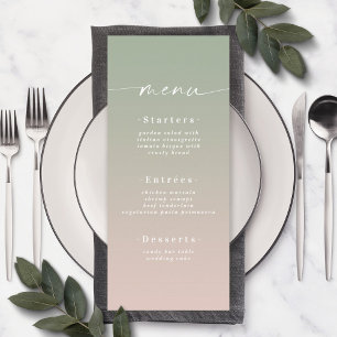 Simple Ombre Leaf Green & Light Pink Wedding Menu