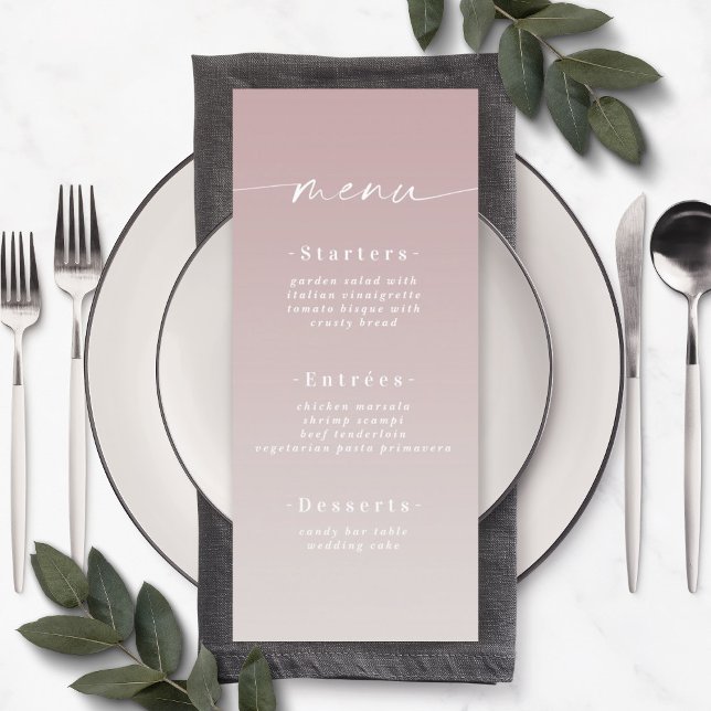 Simple Ombre Mauve & Gardenia White Wedding Menu (Creator Uploaded)