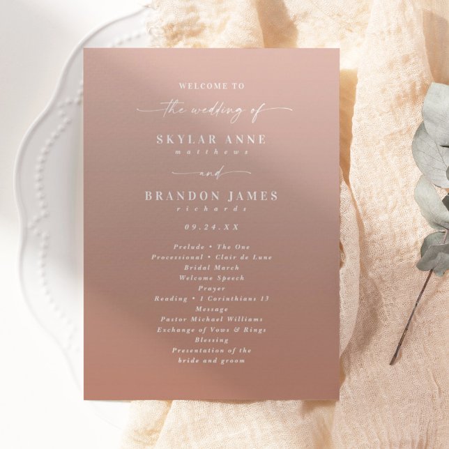 Simple Ombre Terracotta & Blush Wedding Ceremony Program (Creator Uploaded)