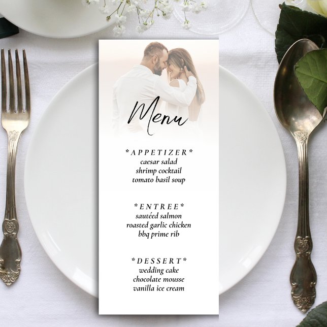 Simple Ombre White Photo Wedding Reception Menu (Simple Ombre White Photo Wedding Reception Menu)
